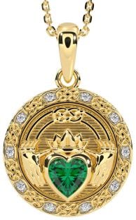 Diamant Emerald Zlato Strieborná keltský Claddagh Náhrdelník