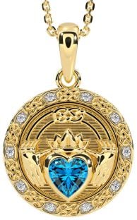 Diamond Topaz Gold Silver Celtic Claddagh Necklace