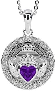 Diamond Amethyst Silver Celtic Claddagh Necklace