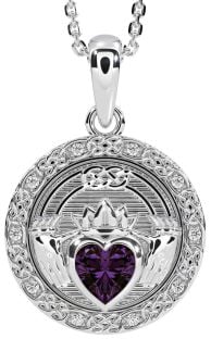 Diamond Alexandrite Silver Celtic Claddagh Necklace