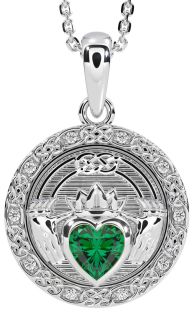 Diamant Emerald Strieborná keltský Claddagh Náhrdelník