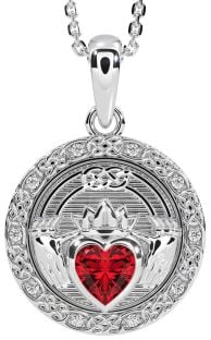 Diamond Ruby Silver Celtic Claddagh Necklace