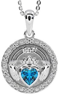 Diamond Topaz Silver Celtic Claddagh Necklace