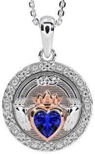 Trandafir safir diamant Colier Claddagh Celtic Auriu Argint