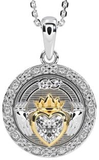 Diamond Gold Silver Celtic Claddagh Necklace