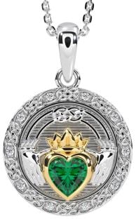 Diamond Emerald Gold Silver Celtic Claddagh Necklace