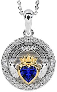 Diamond Sapphire Gold Silver Celtic Claddagh Necklace