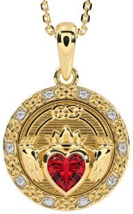 Diamond Ruby Gold Celtic Claddagh Necklace