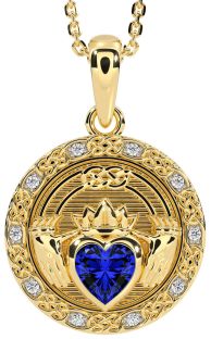 Diamond Sapphire Gold Celtic Claddagh Necklace