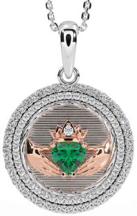 Diamond Emerald Rose Gold Silver Claddagh Celtic Trinity Knot Necklace