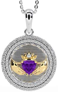 Diamond Amethyst Gold Silver Claddagh Celtic Trinity Knot Necklace