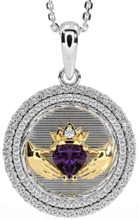 Diamond Alexandrite Gold Silver Claddagh Celtic Trinity Knot Necklace