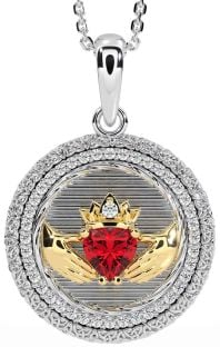 Diamond Ruby Gold Silver Claddagh Celtic Trinity Knot Necklace