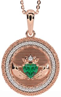 Diamond Emerald Rose Gold Silver Claddagh Celtic Trinity Knot Necklace
