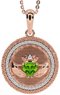 Diamond Peridot Rose Gold Silver Claddagh Celtic Trinity Knot Necklace