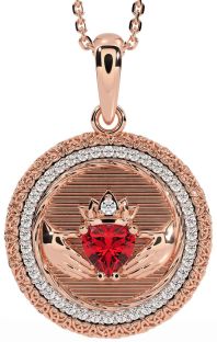 Diamond Ruby Rose Gold Silver Claddagh Celtic Trinity Knot Necklace