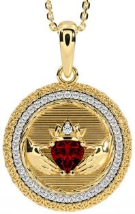 Diamond Garnet Gold Silver Claddagh Celtic Trinity Knot Necklace