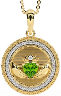 Diamond Peridot Gold Silver Claddagh Celtic Trinity Knot Necklace