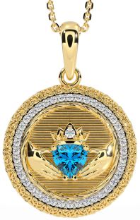 Diamond Topaz Gold Silver Claddagh Celtic Trinity Knot Necklace