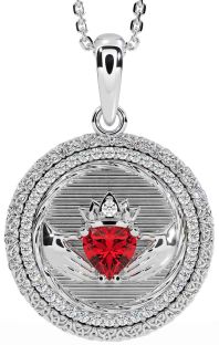 Diamond Ruby Silver Claddagh Celtic Trinity Knot Necklace