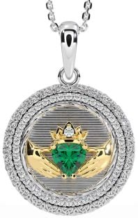 Diamond Emerald Gold Silver Claddagh Celtic Trinity Knot Necklace