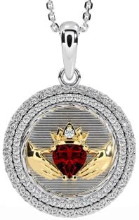 Diamond Garnet Gold Silver Claddagh Celtic Trinity Knot Necklace