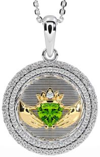 Diamond Peridot White Yellow Gold Claddagh Celtic Trinity Knot Necklace