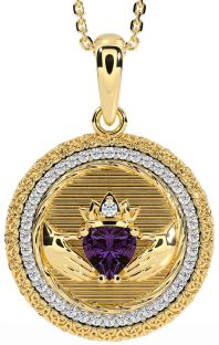 Diamond Alexandrite Gold Claddagh Celtic Trinity Knot Necklace