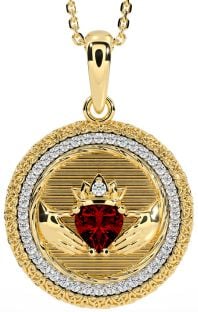 Diamond Garnet Gold Claddagh Celtic Trinity Knot Necklace