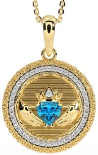 Diamond Topaz Gold Claddagh Celtic Trinity Knot Necklace