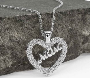 White Gold Celtic Trinity Knot Heart Mom Necklace