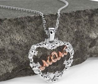 Rose Gold Silver Claddagh Heart Mom Necklace