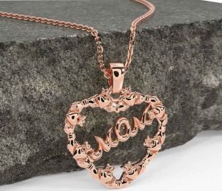 Rose Gold Silver Claddagh Heart Mom Necklace