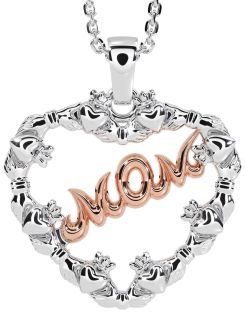 Rose Gold Silver Claddagh Heart Mom Necklace
