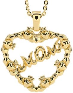 Gold Claddagh Heart Mom Necklace