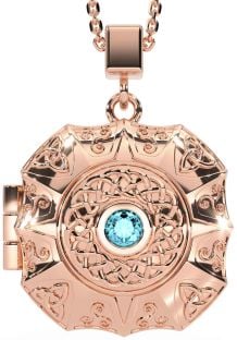 Aquamarine Rose Gold Silver Celtic Trinity Knot Locket Necklace