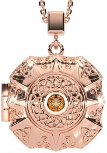 Citrine Rose Gold Silver Celtic Trinity Knot Locket Necklace