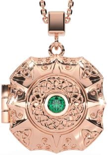 Emerald Rose Gold Silver Celtic Trinity Knot Locket Necklace