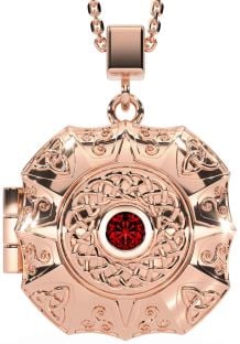 Garnet Rose Gold Silver Celtic Trinity Knot Locket Necklace