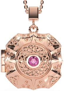 Pink Tourmaline Rose Gold Silver Celtic Trinity Knot Locket Necklace