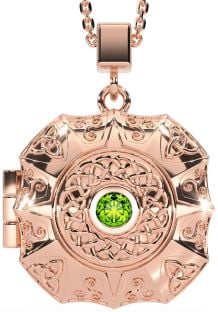 Peridot Rose Gold Silver Celtic Trinity Knot Locket Necklace