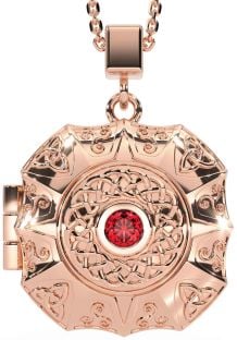 Ruby Rose Gold Silver Celtic Trinity Knot Locket Necklace