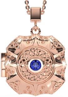 Sapphire Rose Gold Silver Celtic Trinity Knot Locket Necklace