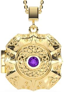 Amethyst Gold Silver Celtic Trinity Knot Locket Necklace