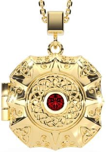 Garnet Gold Silver Celtic Trinity Knot Locket Necklace