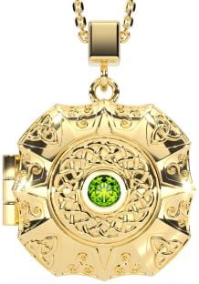 Peridot Gold Silver Celtic Trinity Knot Locket Necklace