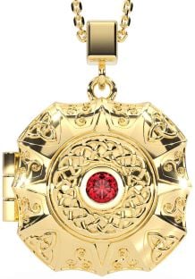 Ruby Gold Silver Celtic Trinity Knot Locket Necklace