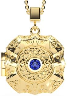 Sapphire Gold Silver Celtic Trinity Knot Locket Necklace