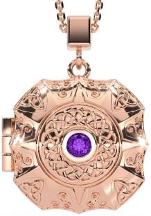 Amethyst Rose Gold Celtic Trinity Knot Locket Necklace