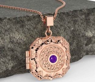 Amethyst Rose Gold Celtic Trinity Knot Locket Necklace